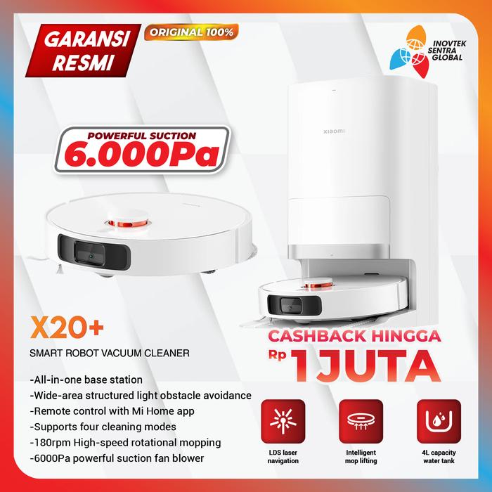 Gambar Xiaomi Mi Robot Vacuum Cleaner X20+ 6000Pa And Mop Smart Cleaning - Garansi Resmi - Promo dari Inovtek Sentra Global undefined Tokopedia