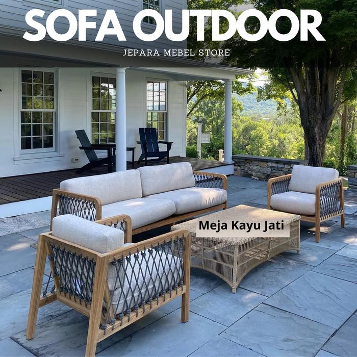 Jual Sofa Set Outdoor Kayu Jati Kombinasi Anyaman Tali Rope
