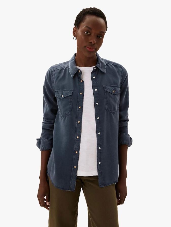 Gambar Toko Oren99 M&S - Kemeja Wanita - Pure Tencel Denim Regular Fit Shirt - Navy - Navy, UK 8 dari Toko oren09 undefined Tokopedia