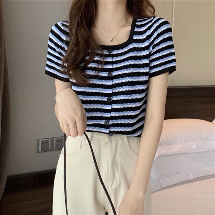 Gambar Knit Wear - Atasan Croptop Wanita Rajut Salur Premium Import Kaos Knit Korea - Hitam dari KnitWearOutlet undefined Tokopedia