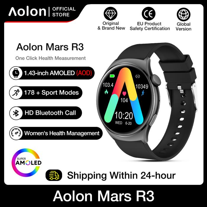 Gambar Aolon Mars R3 Untuk Pria & Wanita Jam Tangan Pintar Layar AMOLED 1.43 Inci Bluetooth Panggilan IP68 Tahan Air Monitor Kesehatan & Mode Olahraga - Black dari Aolon Smart store undefined Tokopedia