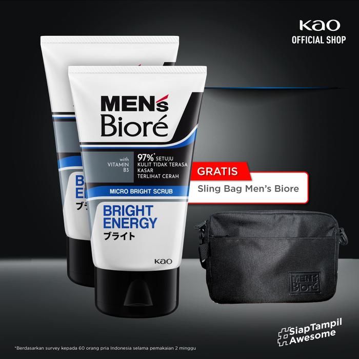 Gambar Men's Biore Bright Energy 100gr Twinpack + Gift - Sabun Muka Double Scrub - Sling Bag dari KAO Indonesia undefined Tokopedia