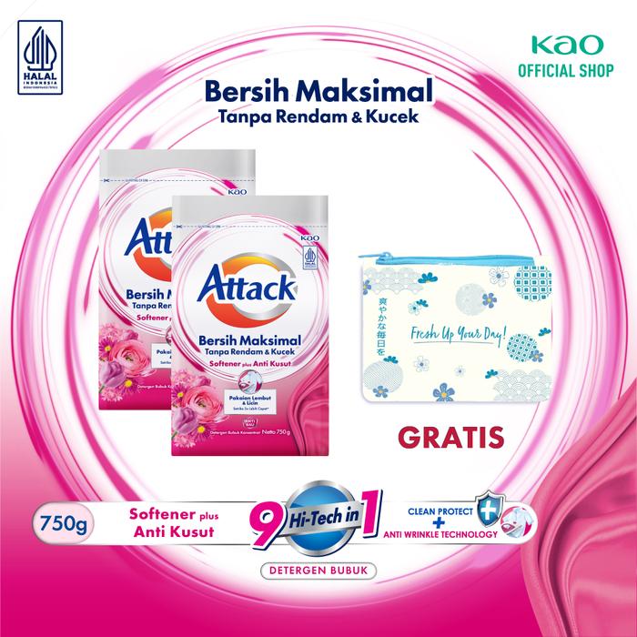 Gambar Attack Plus Softener 750gr Twinpack + Gift - Deterjen Bubuk Mesin Cuci - Pouch AFU dari KAO Indonesia undefined Tokopedia