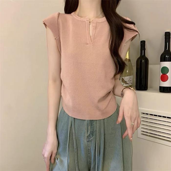 Gambar Knit Wear - Atasan Wanita Rajut Salur Import Kaos Knit Korea Premium - Baby Pink dari KnitWearOutlet undefined Tokopedia