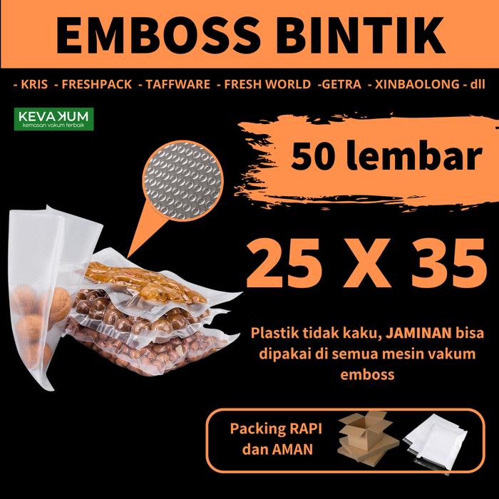 Gambar Plastik Vakum Vacuum Vacum Makanan Emboss Embos (Bintik) Bags - 25x35 (50 lbr) dari KEVAKUM undefined Tokopedia