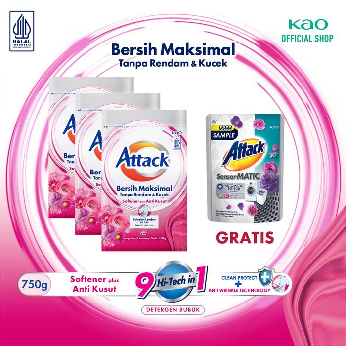 Gambar Attack Plus Softener 750gr Triplepack + Gift - Deterjen Bubuk Mesin Cuci dari KAO Indonesia undefined Tokopedia