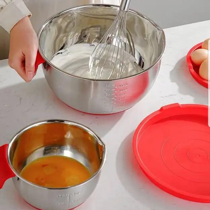 Gambar Pie Pie Mixing Bowl Set Stainless With Handle And Lids /Mangkok Adonan - Besar Non Slip dari piepiebakewareofficial undefined Tokopedia
