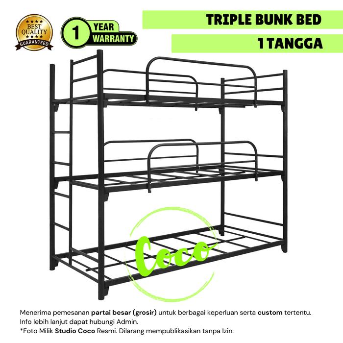 Gambar Ranjang Tingkat Besi Minimalis Susun 3 Murah Mess Kost - 90X200 HTM 1 TG, KARTON dari Coco Bed Store undefined Tokopedia