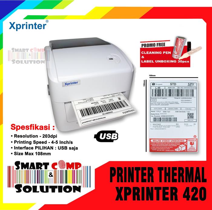 Gambar Printer Barcode Thermal XPrinter XP-420B / 420B USB + Bluetooth - USB ONLY, NON LABEL dari Smart Comp & Solution undefined Tokopedia