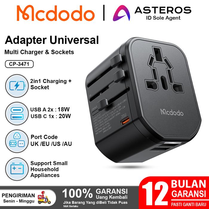 Gambar MCDODO Universal Travel Adapter International Wall Charger Fast Charging - CP-3471 dari Mcdodo Official Indonesia undefined Tokopedia