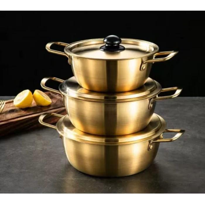 Gambar NEXXIO Panci Korea Set 3in1 Stainless Steel / Panci Ramen Dengan Tutup Gold Kitchenware - 3in1 Gold dari NexXio undefined Tokopedia