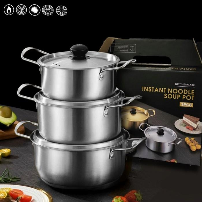 Gambar NEXXIO Panci Korea Set 3in1 Stainless Steel / Panci Ramen Dengan Tutup Gold Kitchenware - 3in1 Silver dari NexXio undefined Tokopedia