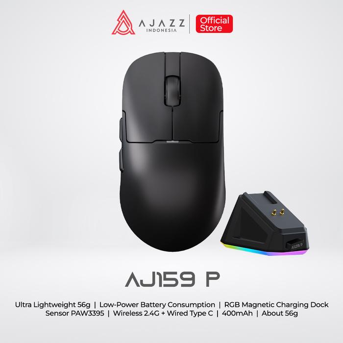 Gambar Ajazz AJ159 APEX 8K Gaming Mouse 3-Modes PAW3950 APEX-AJ Flagship Sensor up to 42000 DPI with Magnetic Charging Dock - AJ159 P - Black dari Ajazz Indonesia undefined Tokopedia