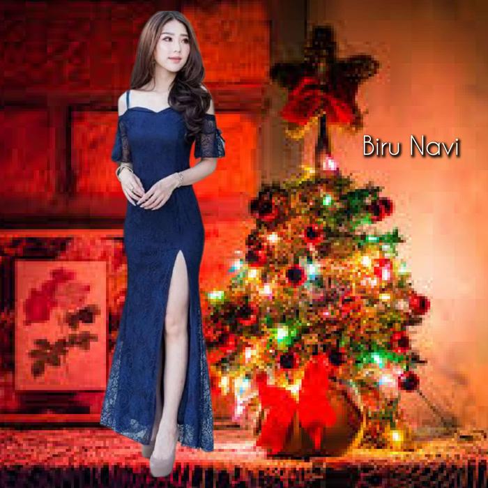 Gambar Baju Gaun Pesta Wanita TM053 Long Dress Brukat Party Korea Natal Hijau - biru navi, Allsize S-L dari ELBENZZA undefined Tokopedia