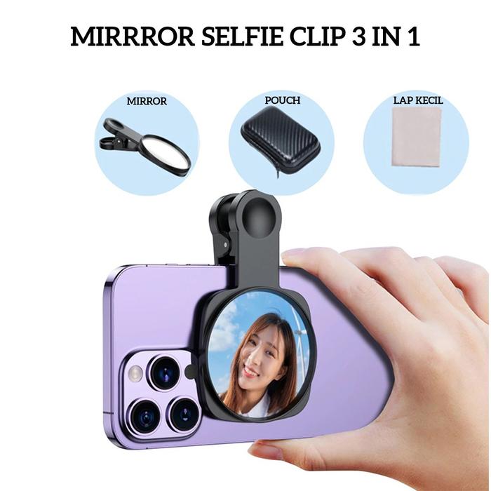Gambar Mirror Clip Hp Kamera Belakang Cermin Kaca untuk Selfie dan Konten Model Jepit - 3in1 Hitam dari Unitech Shop_NEW undefined Tokopedia