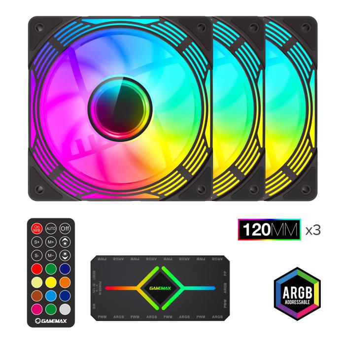 Gambar Gamemax KF300 White & Black ARGB Fan 12cm 3in1 Kit with Remote Controller - Hitam dari Foursquare Computer Bandung undefined Tokopedia
