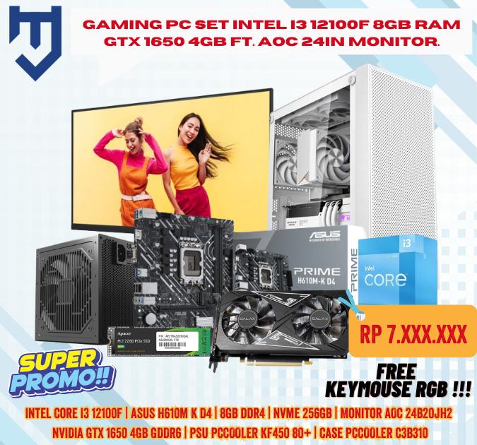 Jual Gaming PC Set Intel I3 12100F 8GB RAM GTX 1650 4GB AOC