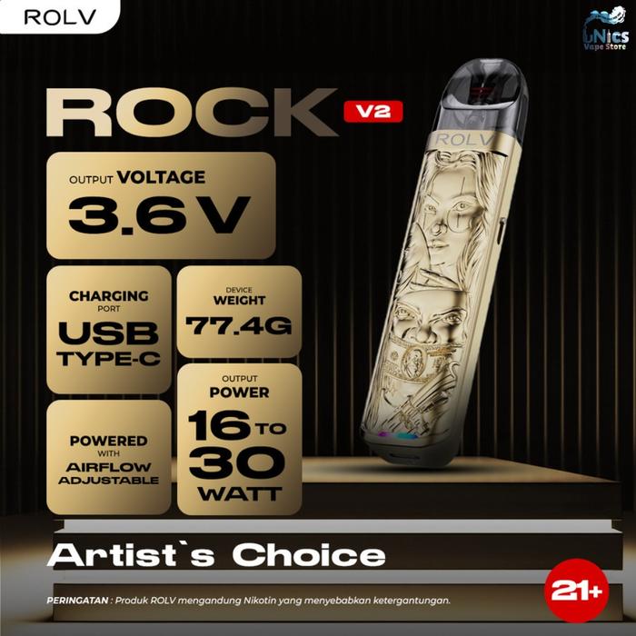 Gambar ROLV ROCK V2 Pod Kit 900mAh 2ML Capacity 3D Zinc Alloy Pods System Authentic by SWEET and SMOOTH - GOLD dari uNics VapeStore undefined Tokopedia