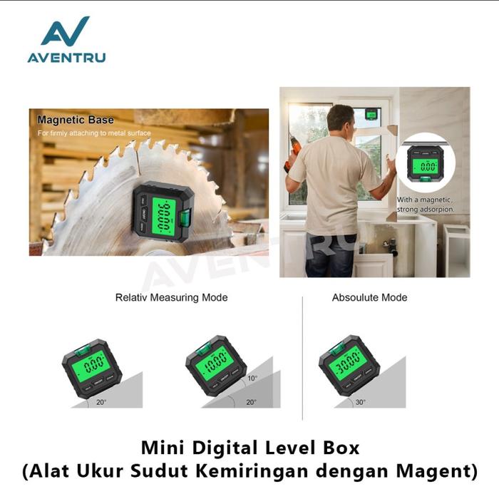 Gambar Inclinometer Digital Alat Ukur Sudut Pengukur Kemiringan Level Box - Mini Hitam dari Aventru undefined Tokopedia