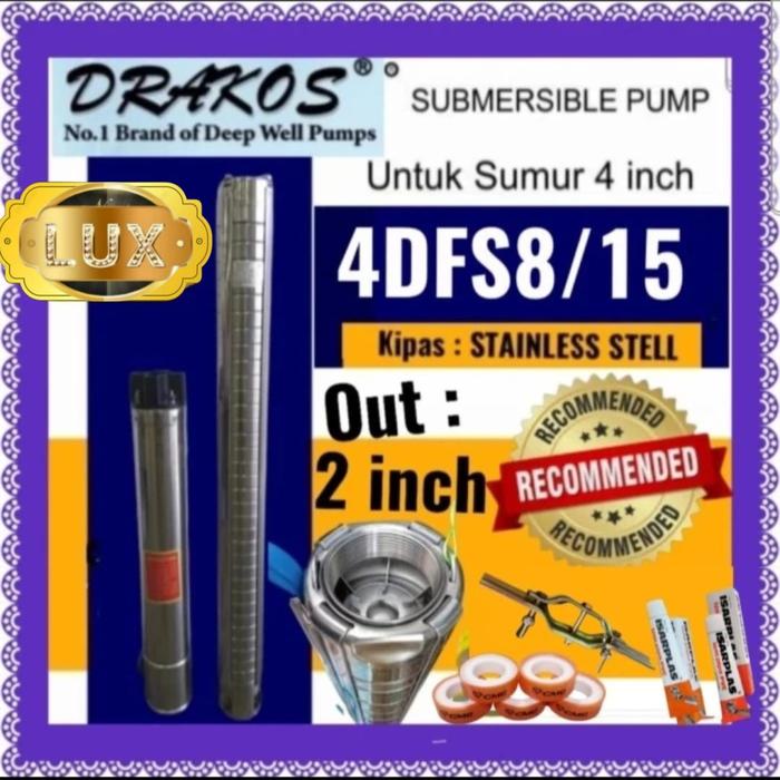 Gambar Pompa satelit STAINLESS 4 " DRAKOS 4 Hp 3 kw 3 phase 380 volt 8Kubik/jam casing pipa 4inch submersible 4hp 3kw 380volt Deep well pump sibel rendam dari Luxe Pump undefined Tokopedia