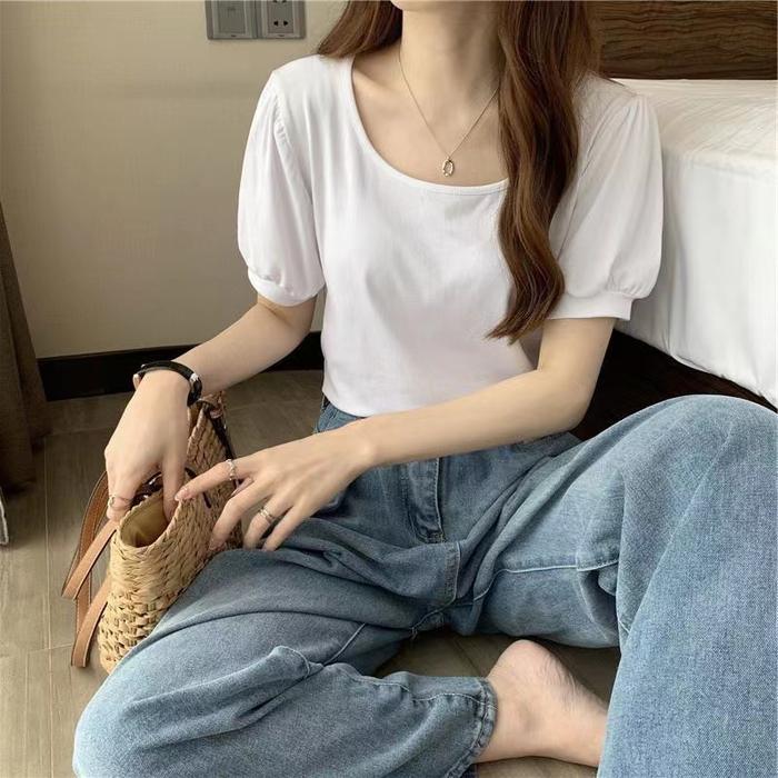 Gambar BYL T-shirt Atasan Wanita Lengan BALON PremiuM Cotton Katun Baju Kaos wanita #at2407 Baju Basic - Putih, M dari Butik Yovela undefined Tokopedia