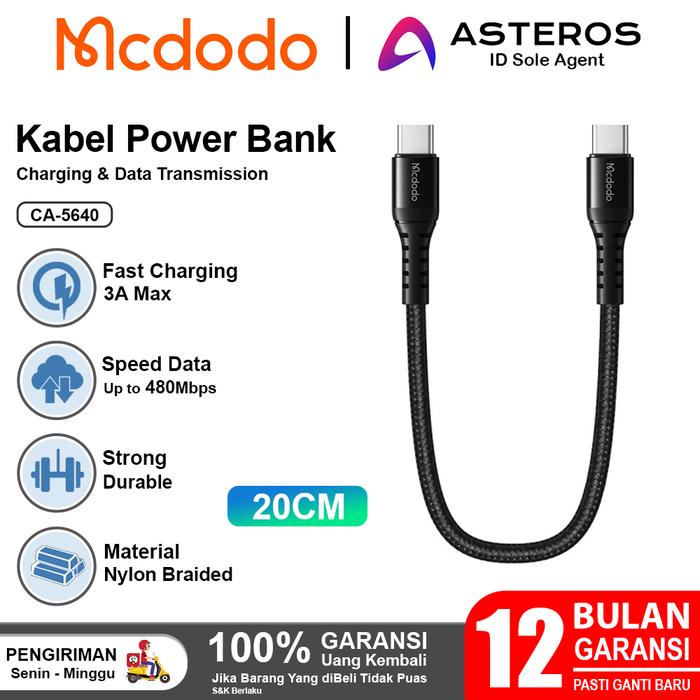 Gambar MCDODO Kabel Power Bank USB Type C Micro USB iPhone FAST Charging 20CM Hitam - C to C 20CM dari Mcdodo Official Indonesia undefined Tokopedia