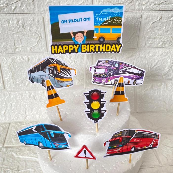 Gambar Topper Ulang Tahun Bus Telolet / Topper Cake Telolet - Set Tanpa Nama dari Aprillashop.co undefined Tokopedia