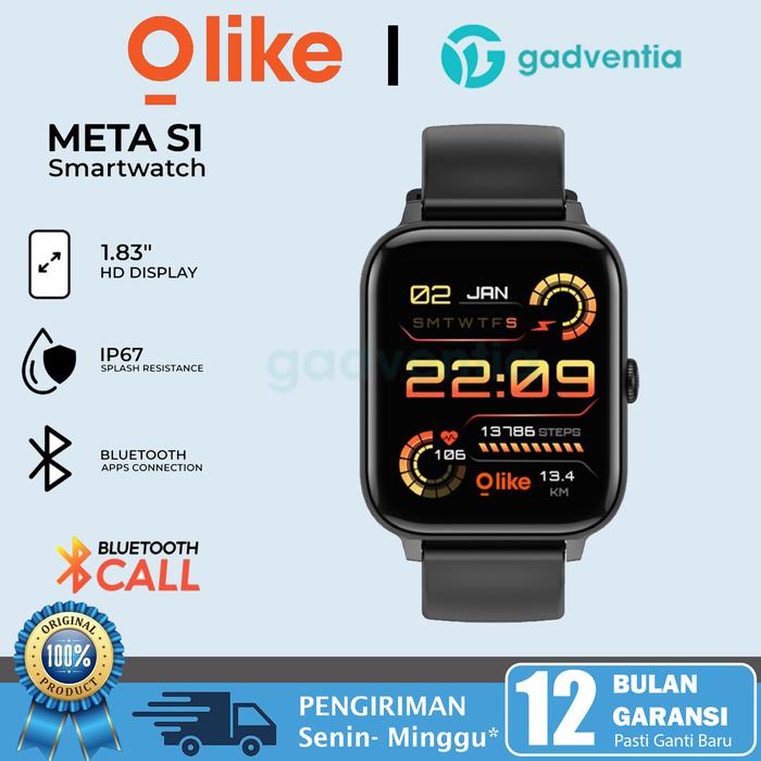 Gambar Olike Meta S1 Smartwatch Wide HD Screen 1.83" Bluetooth Call Olahraga Jam Tangan Pintar Wanita / Pria IP68 Waterproof With Apps Garansi Resmi - Black dari GADVENTIA undefined Tokopedia