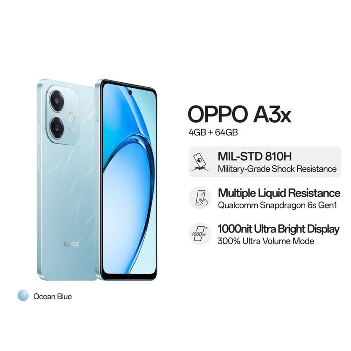 Gambar OPPO A3x 4GB/128GB | 6/128GB 6.67 Inch Garansi Resmi - Biru Laut, 4/128GB dari Andalas Cellular_NEW undefined Tokopedia