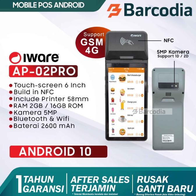 Gambar Mobile POS Android mesin kasir portable Iware AP-02 PRO 2GB+16GB NFC - Wifi dari Barcodia undefined Tokopedia