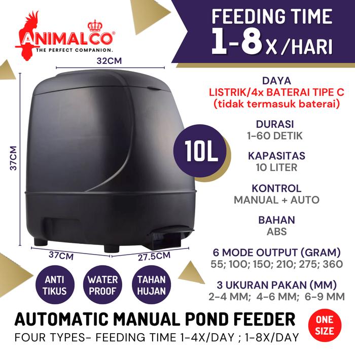 Gambar Auto Pond Feeder Otomatis 10L Automatic Fish Food Timer Alat Pemberi Makanan Pakan Kolam Ikan Koi - 8x-Bat+Listrik dari Animal Co undefined Tokopedia