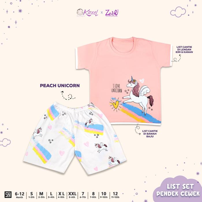 Gambar KAZEL Zebe List Set Pendek Anak Perempuan (1Stel) 6Bulan-11Tahun - PEACH UNICORN, 6-12m dari Kazel Babywear undefined Tokopedia
