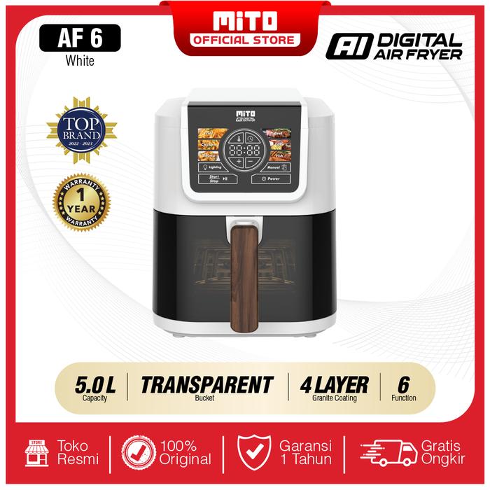 Gambar MITO Air Fryer AF6 Smart AI-Fryer Digital, Low Watt, 5L Semi Transparan, Touch Screen LED - WHITE dari MITO Electronics undefined Tokopedia