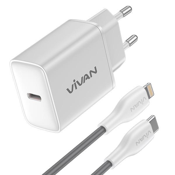 Gambar Vivan Power C20C USB-C to USB-C / Power C20L USB-C to Lightning (Power C20 Charger 20W PD + Cable Set) - Lightning White dari bestdeal_NEW undefined Tokopedia