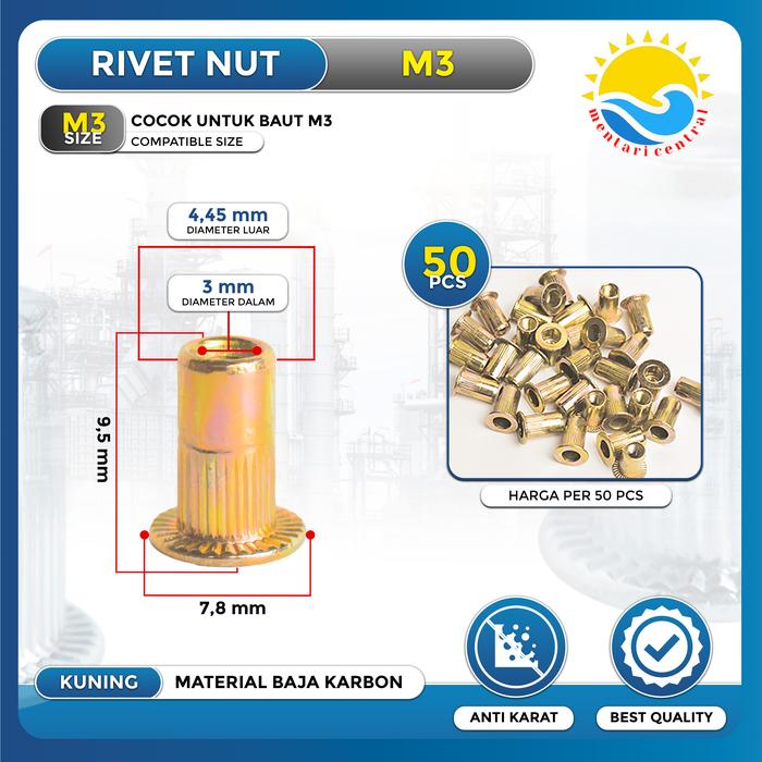 Gambar 50pcs Rivet Nut Rivnut Flat Nut M3 M4 M5 M6 M8 M10 M12 - 50PC-KUNING-M3 dari Mentari Central undefined Tokopedia