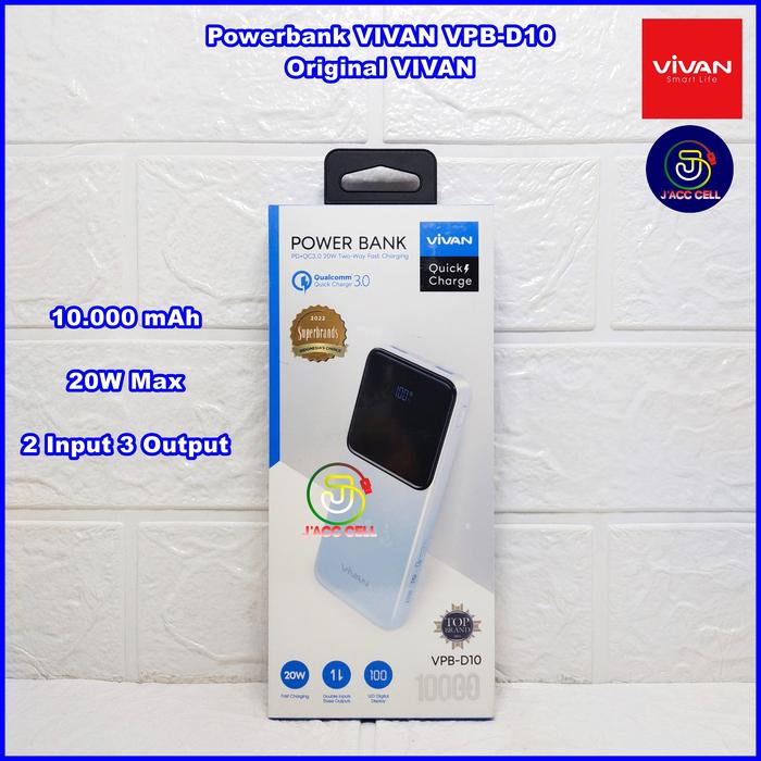 Gambar Powerbank Vivan VPB-X10 10000 mAh Powerbank 20W PD Quick Charge LED Power Bank VPB X10 Original VIVAN - VPB-D10 Biru dari JACC CELL undefined Tokopedia