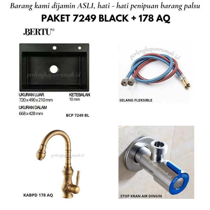 Gambar BAK CUCI PIRING KITCHEN SINK GRANITE 7249 UNDER TOP MOUNT BLACK HITAM - PAKET 178 AQ, GREY dari PerlengkapanRumah.ind undefined Tokopedia