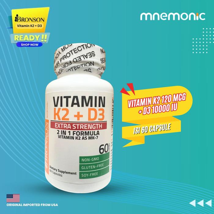 Gambar Bronson K2 D3 Vitamin D3 10000 iu Extra Strength Vit D3 K2 120 mcg MK7 - isi 60 capsules dari Mnemonic Bronson undefined Tokopedia