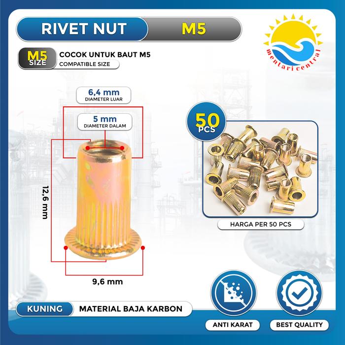Promo 50pcs Rivet Nut Rivnut Flat Nut M3 M4 M5 M6 M8 M10 M12 - 50PC ...
