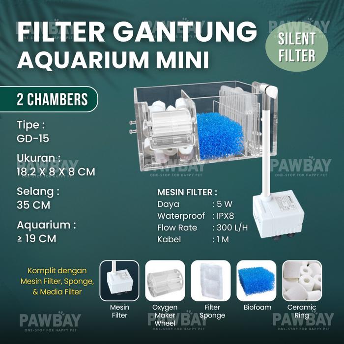 Gambar Filter Akrilik Gantung External Hanging Hangon Hang on Aquarium Akuarium Mini Ikan - 2 Chambers dari PawBay undefined Tokopedia