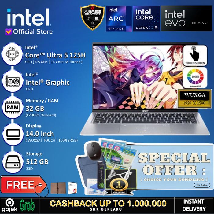 Gambar Acer Swift Go SFG14 EVO - Ultra 5 125H 32GB 512GB 14" 100% sRGB Touch - Non Bundle, Windows 11 HOME dari INTEL STORE ID undefined Tokopedia