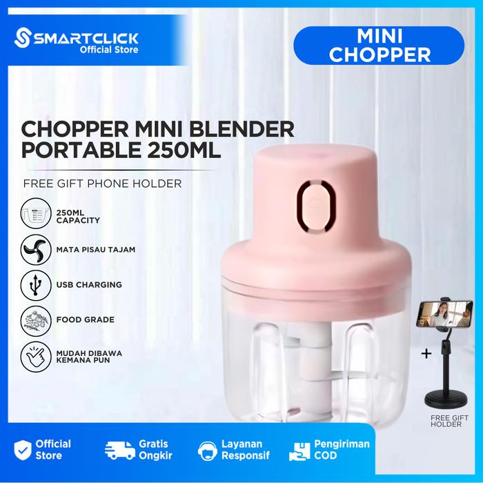 Gambar Chopper Mini Blender Portable Electric USB Charge 250ml With Free Phone Holder - Chopper Mini, HolderHandphone dari SmartClick.id undefined Tokopedia
