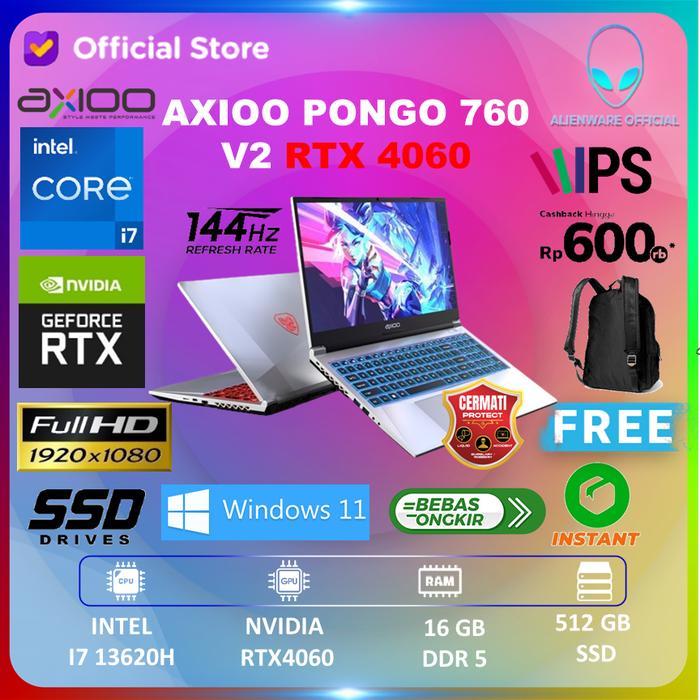 Gambar AXIOO PONGO 760 V2 I7 13620H RTX4060 16GB 512GB W11 15.6FHD 144HZ IPS RGB 3Y - UNIT dari AI Official Store undefined Tokopedia