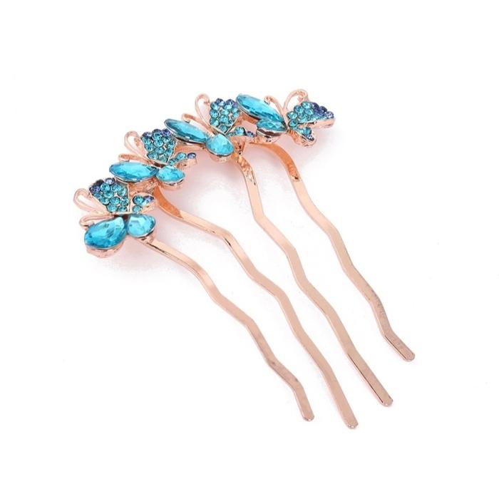 Gambar Sirkam Hiasan Sanggul Kupu-kupu Kristal Aksesoris Rambut Pesta S96 - Blue dari Star Gallery undefined Tokopedia