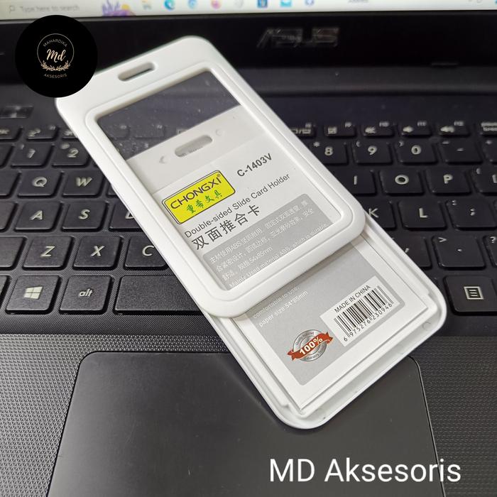 Gambar Tempat Kartu Id Card Plastik Sliding 2 Sisi Bening Transparan - Putih, Sliding dari MD Aksesories_NEW undefined Tokopedia