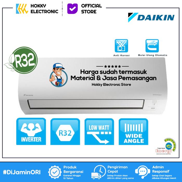 Gambar AC 1/2 PK DAIKIN FTKQ15UVM4 THAILAND INVERTER PLUS PASANG dari Hokky Electronic Store undefined Tokopedia