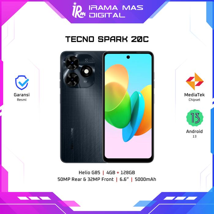 Gambar TECNO SPARK 20C - 4GB/128GB (Black, White) - BLACK dari Irama Mas Digital undefined Tokopedia