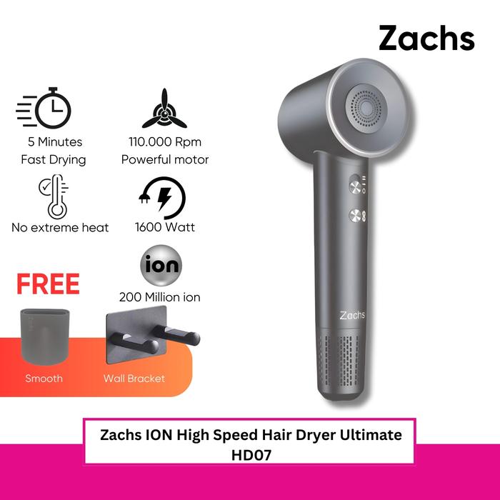 Gambar Zachs Ultimate HD07 High Speed Ion Hair Dryer Silent and Light Weight Pengering Rambut Ion Profesional HD 07 Tidak Berisik dan Ringan - Gray dari Glodok elektronik plaza undefined Tokopedia