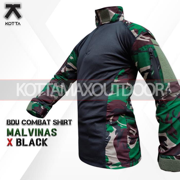 Gambar Baju Kaos BDU Combat Shirt Loreng Kamuflase Malvinas Kombinas Hitam Black Kaos Bdu Tactical TNI - BDU MALV X BLCK, XL dari Kotta Max Outdoor undefined Tokopedia