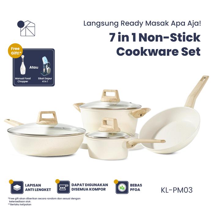 Gambar Kanso Living 7 in 1 Non-Stick Granite Cookware Set Panci Wajan Anti Lengket Putih Penggorengan Dapur - Special Gift dari Kanso Living undefined Tokopedia